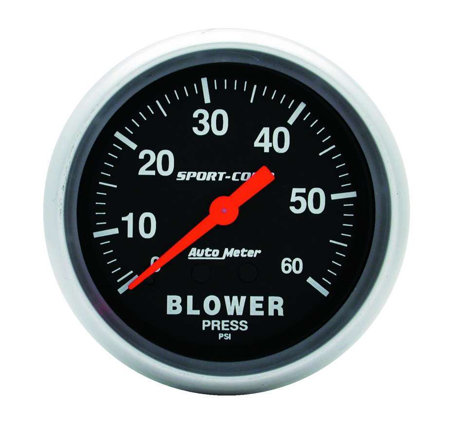 Blower Pressure Gauge - Sport-Comp - 0-60 psi - Mechanical - Analog - 2-5/8 in Diameter - Black Face - Each