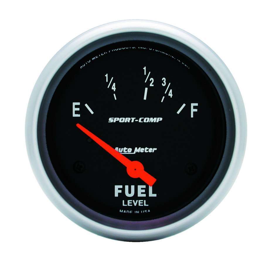 Fuel Level Gauge - Sport-Comp - 16-158 ohm - Electric - Analog - Short Sweep - 2-5/8 in Diameter - Black Face - Each
