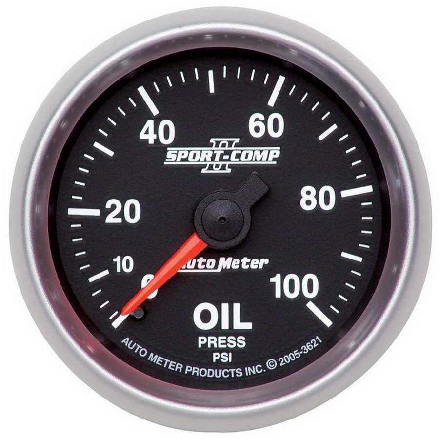 Oil Pressure Gauge - Sport-Comp II - 0-100 psi - Mechanical - Analog - Full Sweep - 2-1/16 in Diameter - Black Face - Each