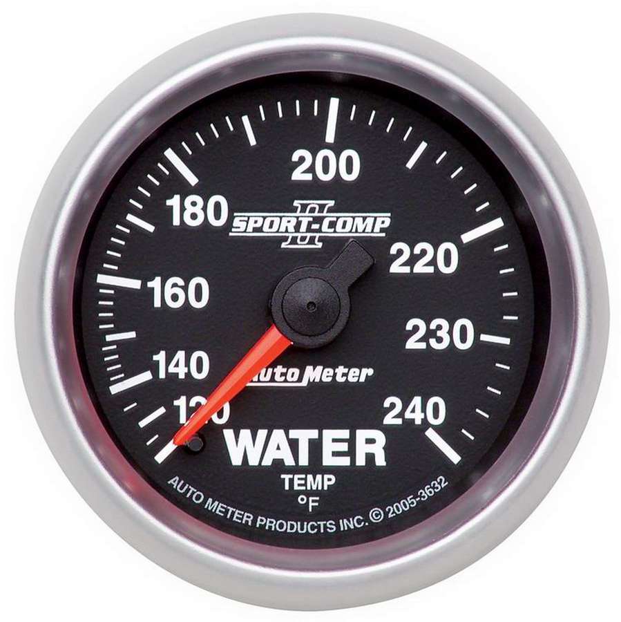 Water Temperature Gauge - Sport-Comp II - 120-240 Degree F - Mechanical - Analog - Full Sweep - 2-1/16 in Diameter - Black Face - Each