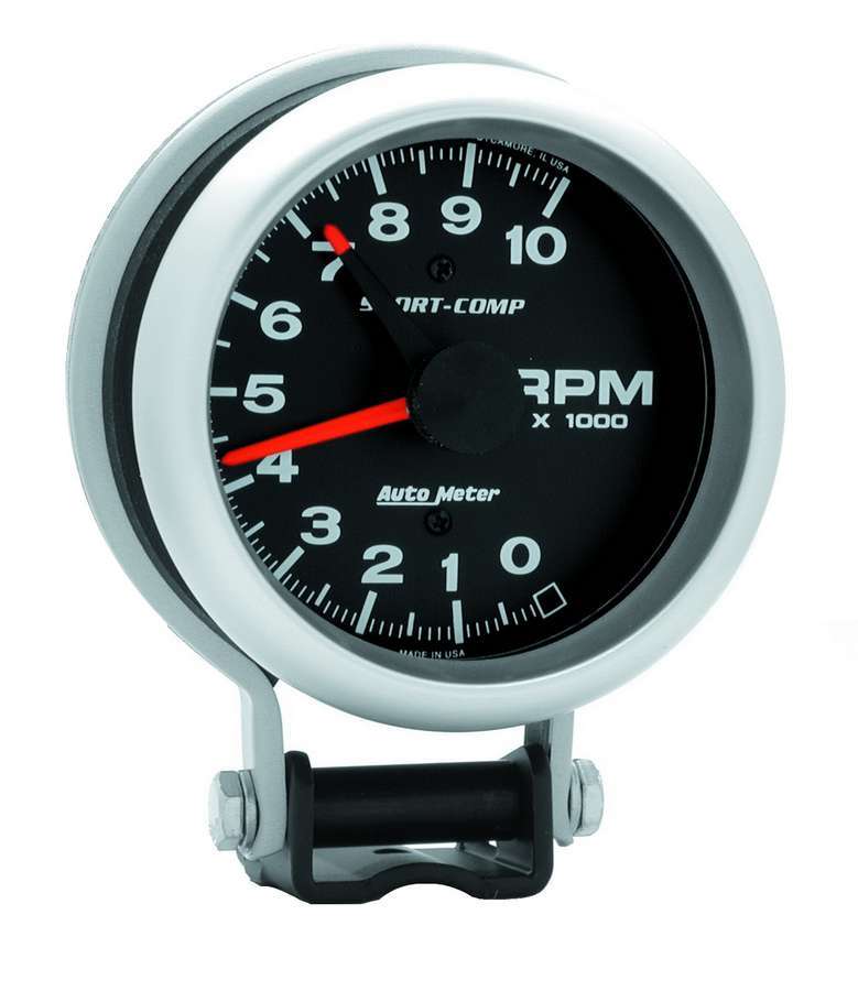 Tachometer - Sport-Comp - 10000 RPM - Electric - Analog - 3-3/4 in Diameter - Pedestal Mount - Black Face - Each