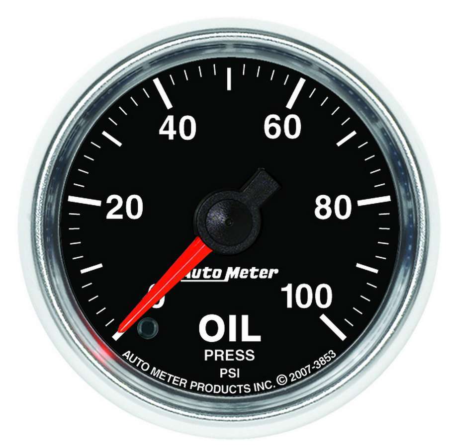Oil Pressure Gauge - GS - 0-100 psi - Electric - Analog - Full Sweep - 2-1/16 in Diameter - Black Face - Each