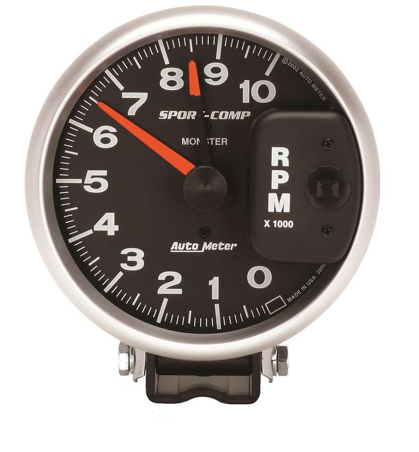 Tachometer - Sport-Comp - 10000 RPM - Electric - Analog - 5 in Diameter - Pedestal Mount - Black Face - Each