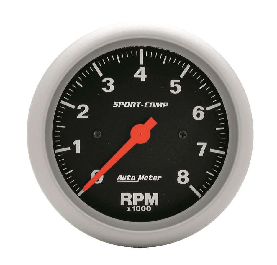 Tachometer - Sport-Comp - 8000 RPM - Electric - Analog - 3-3/8 in Diameter - Dash Mount - Black Face - Each