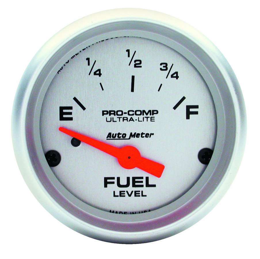 Fuel Level Gauge - Ultra-Lite - 73-10 ohm - Electric - Analog - Short Sweep - 2-1/16 in Diameter - Silver Face - Each