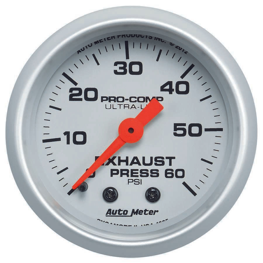 Engine & Accessories Pressure Gauge - Ultra-Lite - 0-60 psi - Mechanical - Analog - 2-1/16 in Diameter - Silver Face - Each