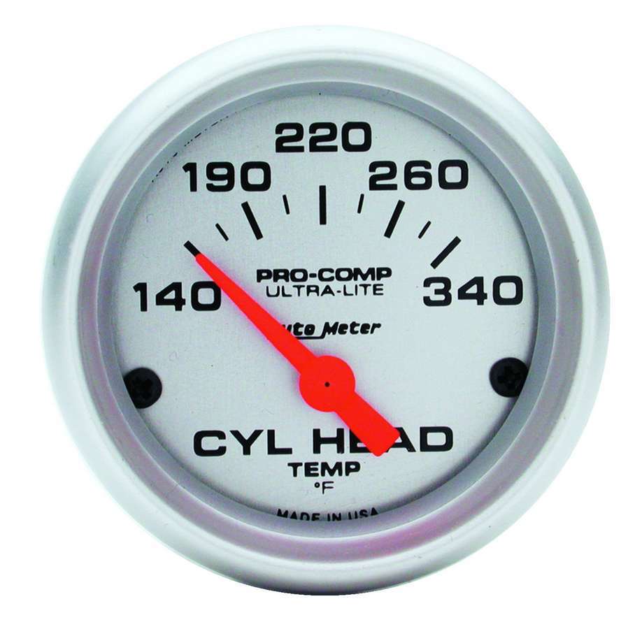 Cylinder Head Temperature Gauge - Ultra-Lite - 140-340 Degree F - Electric - Analog - Short Sweep - 2-1/16 in Diameter - Silver Face - Each