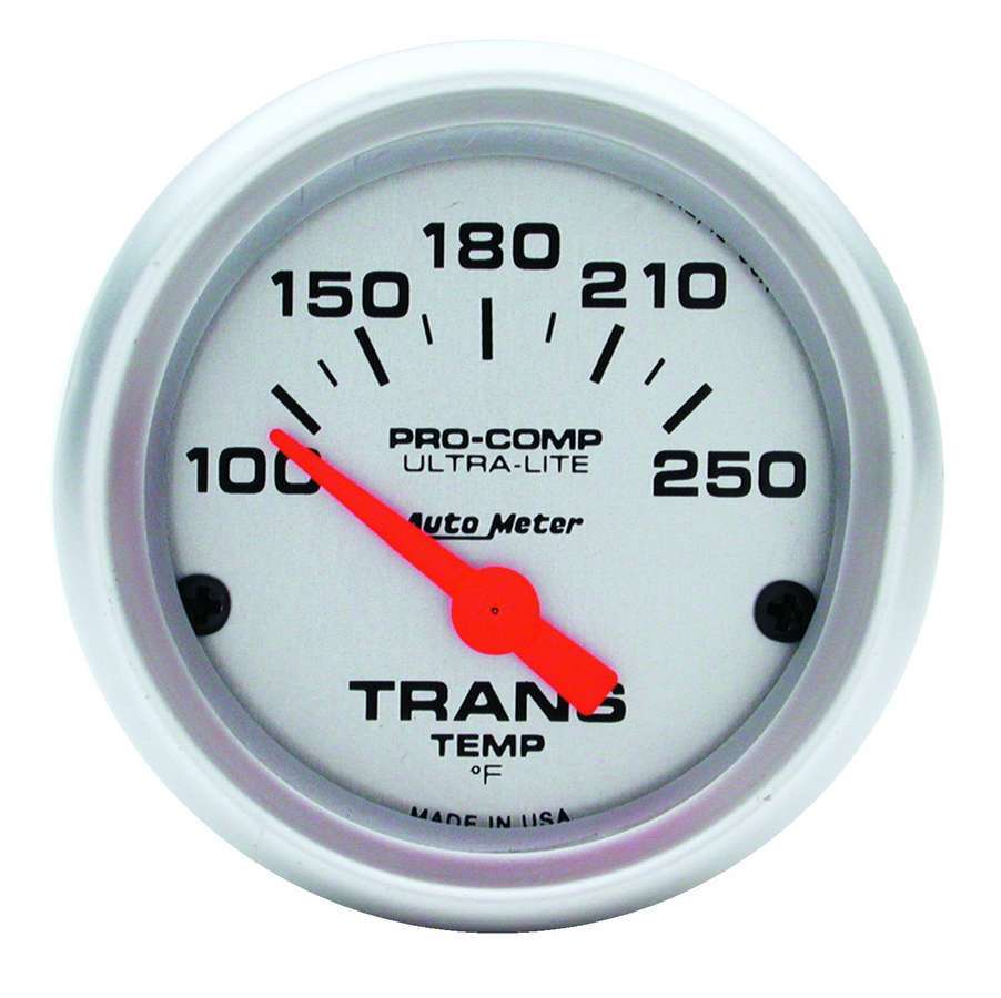 Transmission Temperature Gauge - Ultra-Lite - 100-250 Degree F - Electric - Analog - Short Sweep - 2-1/16 in Diameter - Silver Face - Each