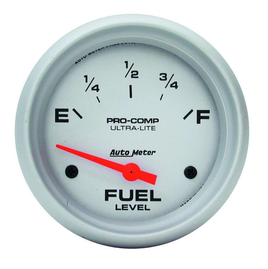 Fuel Level Gauge - Ultra-Lite - 0-90 ohm - Electric - Analog - Short Sweep - 2-5/8 in Diameter - Silver Face - Each