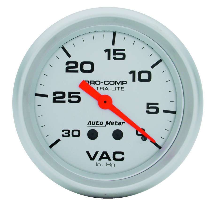Vacuum Gauge - Ultra-Lite - 0-30 in HG - Mechanical - Analog - 2-5/8 in Diameter - Silver Face - Each