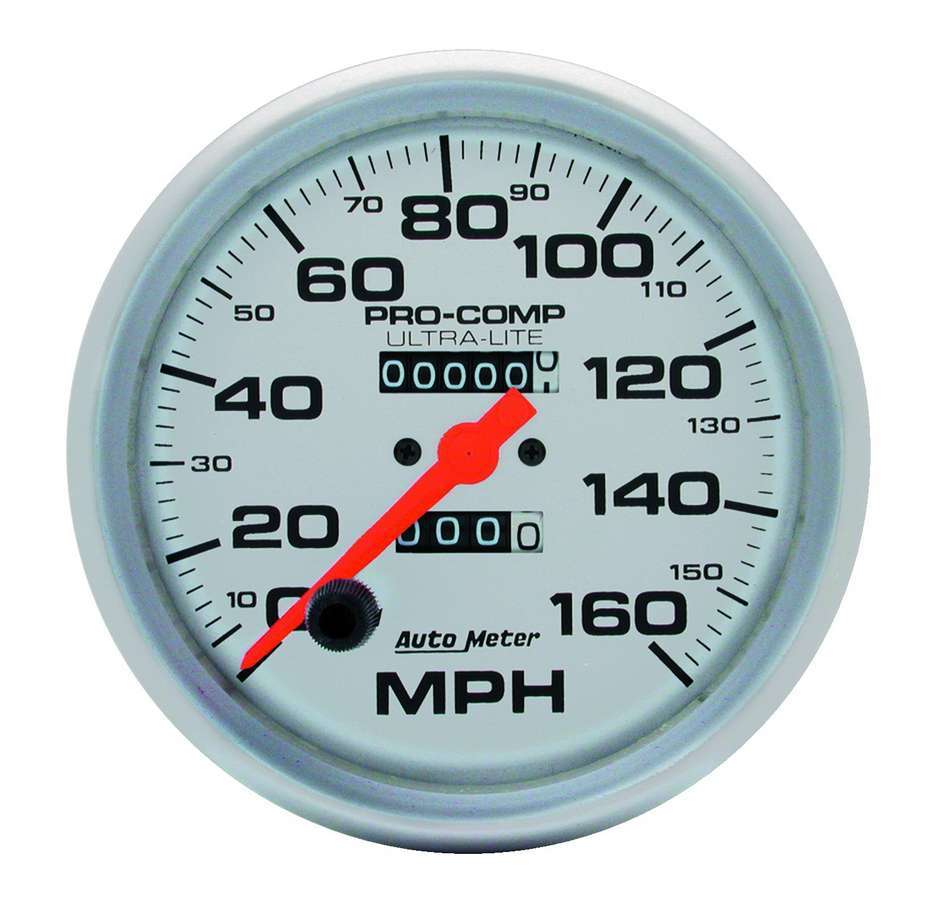 Speedometer - Ultra-Lite - 160 MPH - Mechanical - Analog - 5 in Diameter - Silver Face - Each