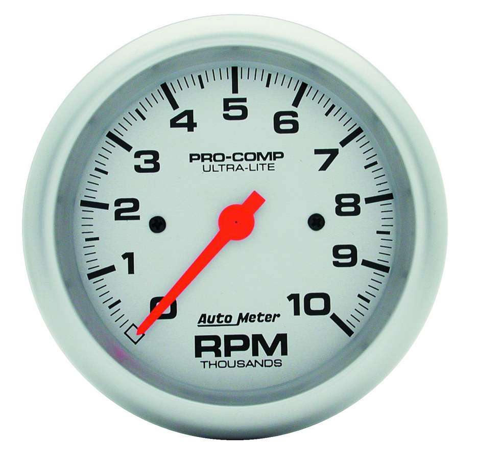 Tachometer - Ultra-Lite - 10000 RPM - Electric - Analog - 3-3/8 in Diameter - Dash Mount - Silver Face - Each