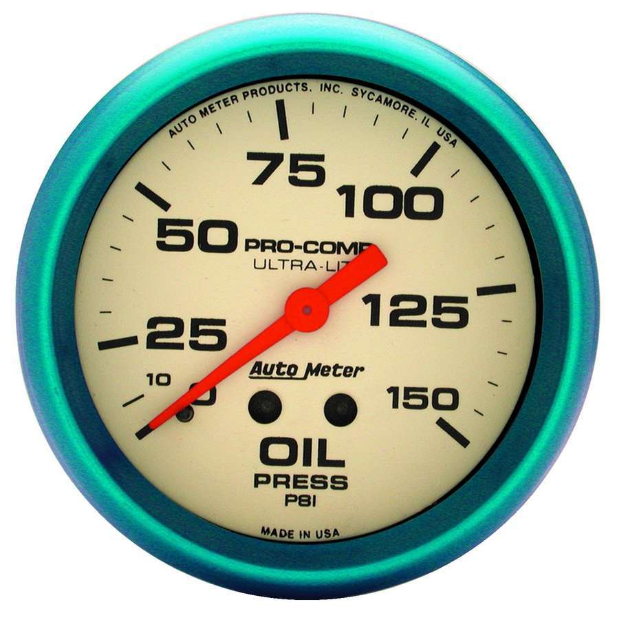 Oil Pressure Gauge - Ultra-Nite - 0-150 psi - Mechanical - Analog - Full Sweep - 2-5/8 in Diameter - White Face - Each