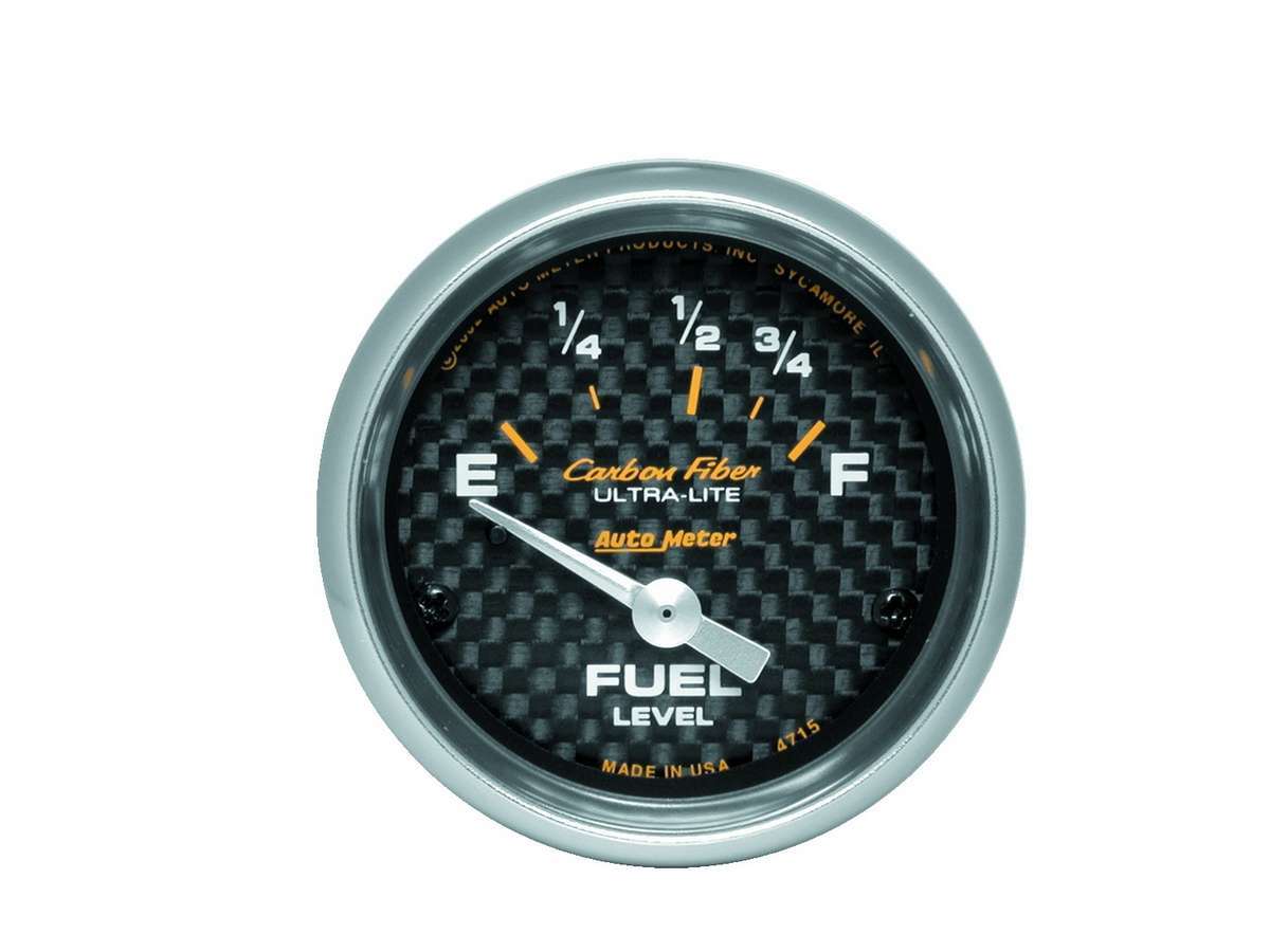 Fuel Level Gauge - Carbon Fiber - 73-10 ohm - Electric - Analog - Short Sweep - 2-1/16 in Diameter - Carbon Fiber Look Face - Each