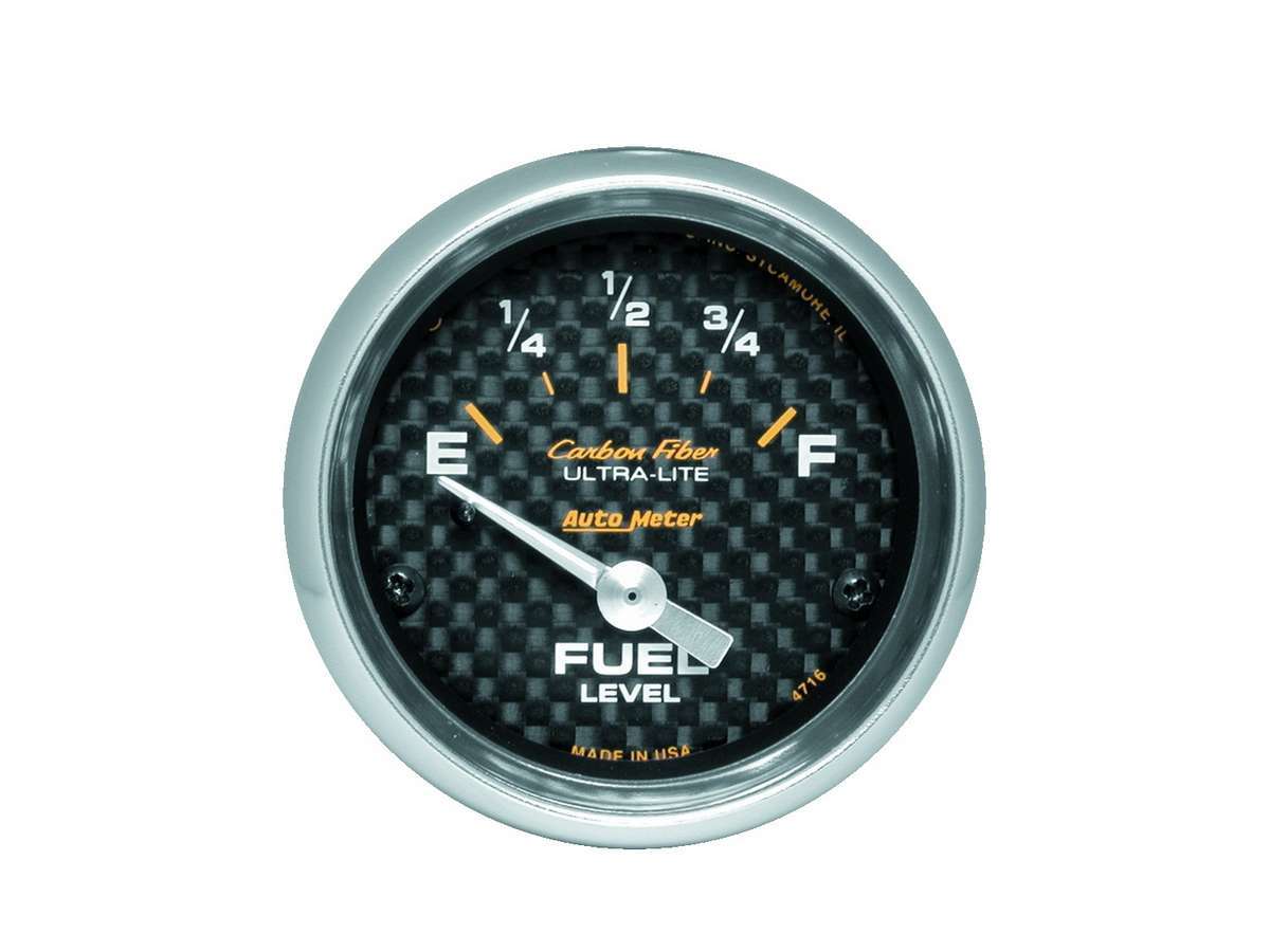 Fuel Level Gauge - Carbon Fiber - 240-33 ohm - Electric - Analog - Short Sweep - 2-1/16 in Diameter - Carbon Fiber Look Face - Each