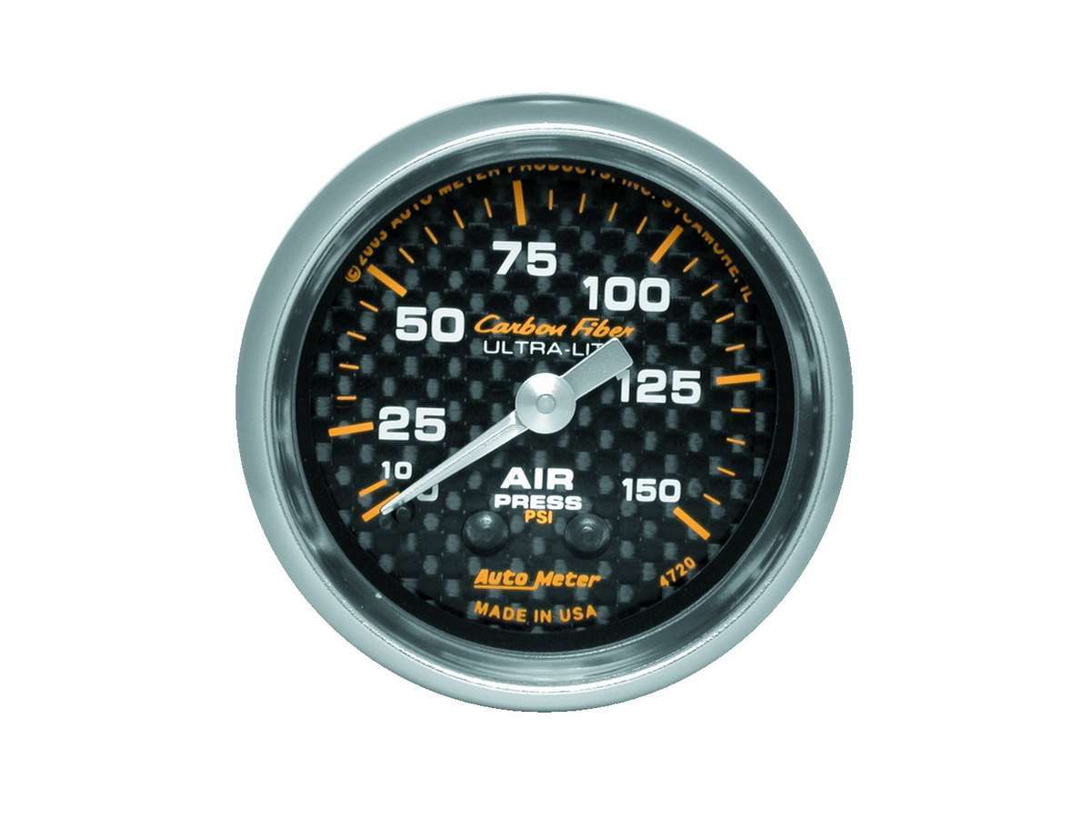 Air Pressure Gauge - Carbon Fiber - 0-150 psi - Mechanical - Analog - 2-1/16 in Diameter - Carbon Fiber Look Face - Each