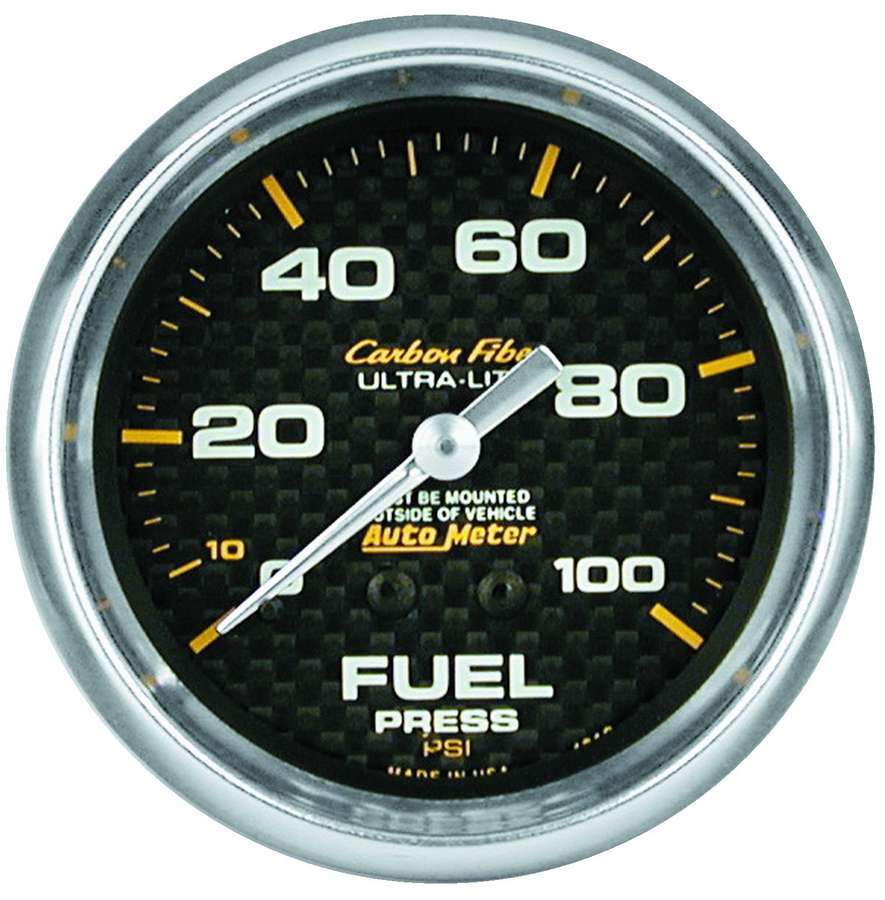 Fuel Pressure Gauge - Carbon Fiber - 0-15 psi - Mechanical - Analog - Full Sweep - 2-5/8 in Diameter - Carbon Fiber Look Face - Each