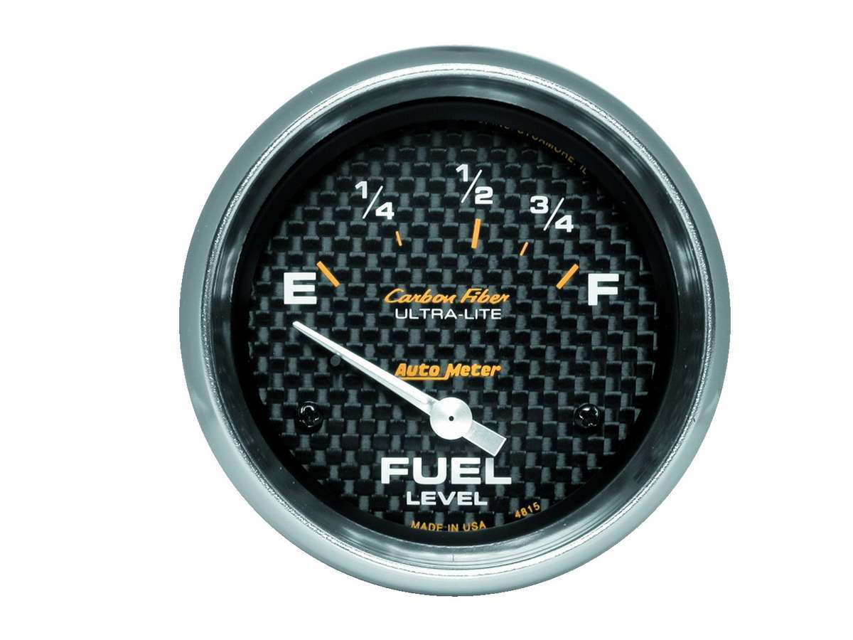 Fuel Level Gauge - Carbon Fiber - 73-10 ohm - Electric - Analog - Short Sweep - 2-5/8 in Diameter - Carbon Fiber Look Face - Each