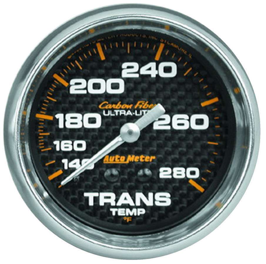 Transmission Temperature Gauge - Carbon Fiber - 140-280 Degree F - Mechanical - Analog - 2-5/8 in Diameter - Carbon Fiber Look Face - Each