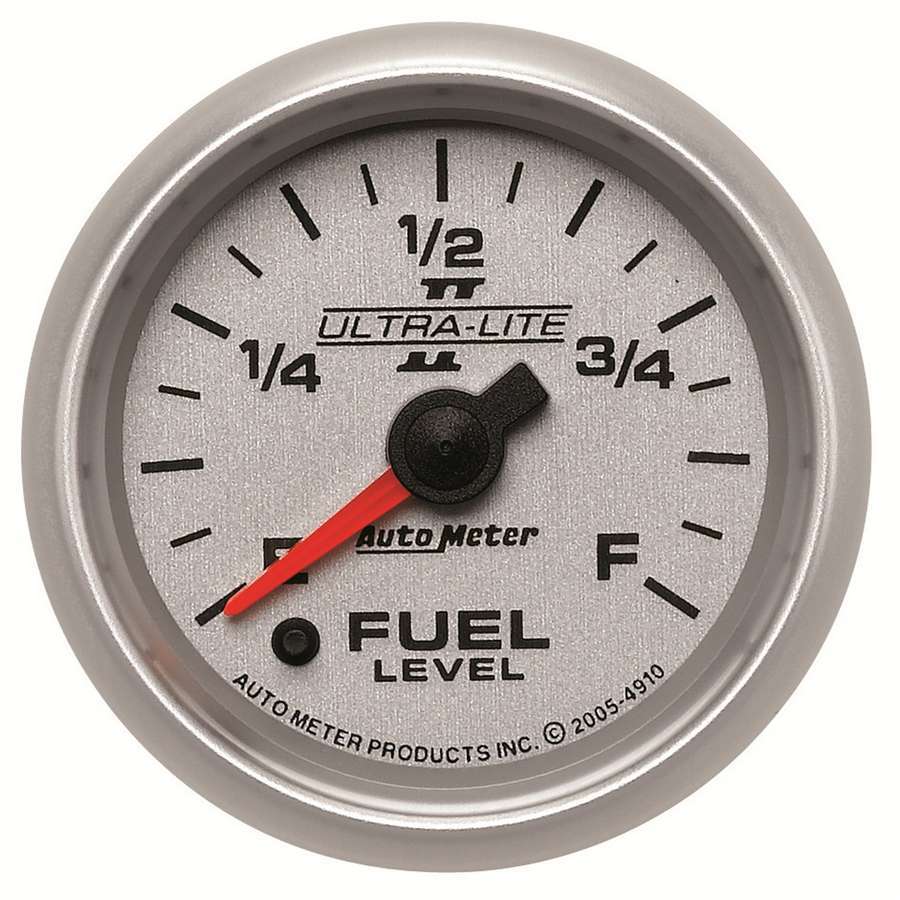 Fuel Level Gauge - Ultra-Lite II - 0-280 ohm - Electric - Analog - Full Sweep - 2-1/16 in Diameter - Programmable - Silver Face - Each