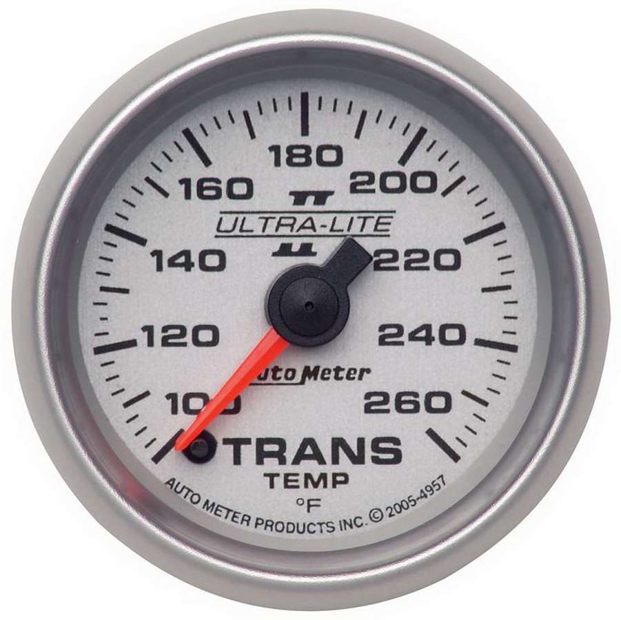 Transmission Temperature Gauge - Ultra-Lite II - 100-260 Degree F - Electric - Analog - Full Sweep - 2-1/16 in Diameter - Silver Face - Each