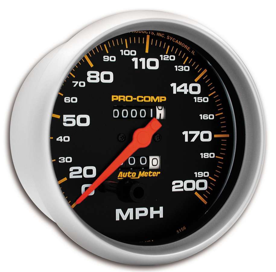 Speedometer - Pro-Comp - 200 MPH - Mechanical - Analog - 5 in Diameter - Black Face - Each