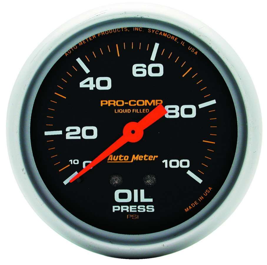 Oil Pressure Gauge - Pro-Comp - 0-100 psi - Mechanical - Analog - Full Sweep - 2-5/8 in Diameter - Liquid Filled - Black Face - Each
