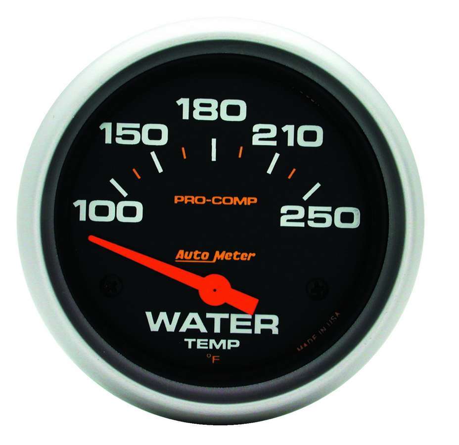 Water Temperature Gauge - Pro-Comp - 100-250 Degree F - Electric - Analog - Short Sweep - 2-5/8 in Diameter - Black Face - Each