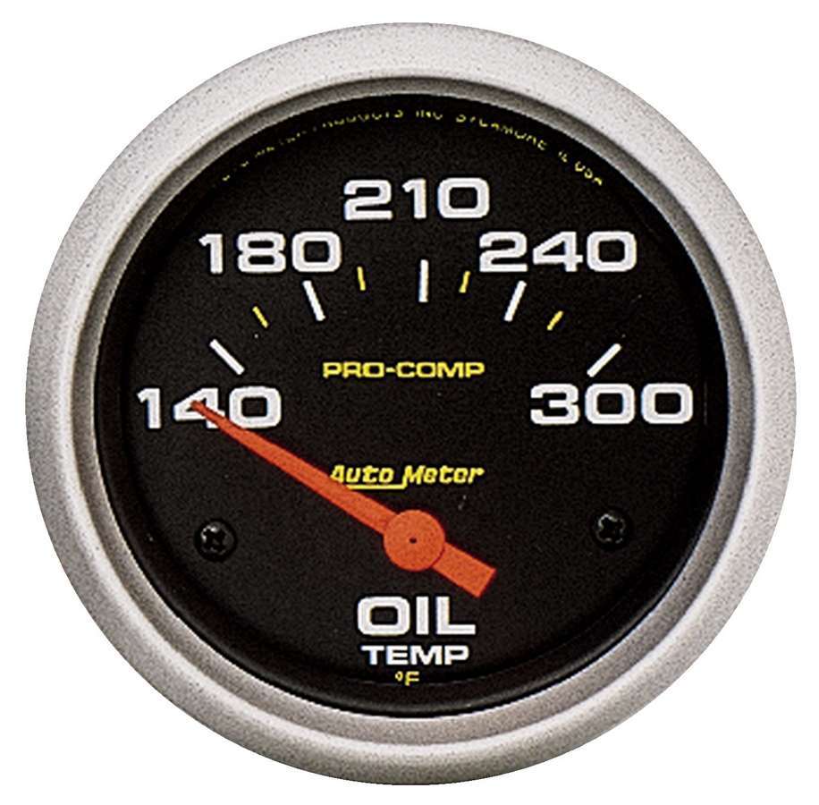Oil Temperature Gauge - Pro-Comp - 140-300 Degree F - Electric - Analog - Short Sweep - 2-5/8 in Diameter - Black Face - Each
