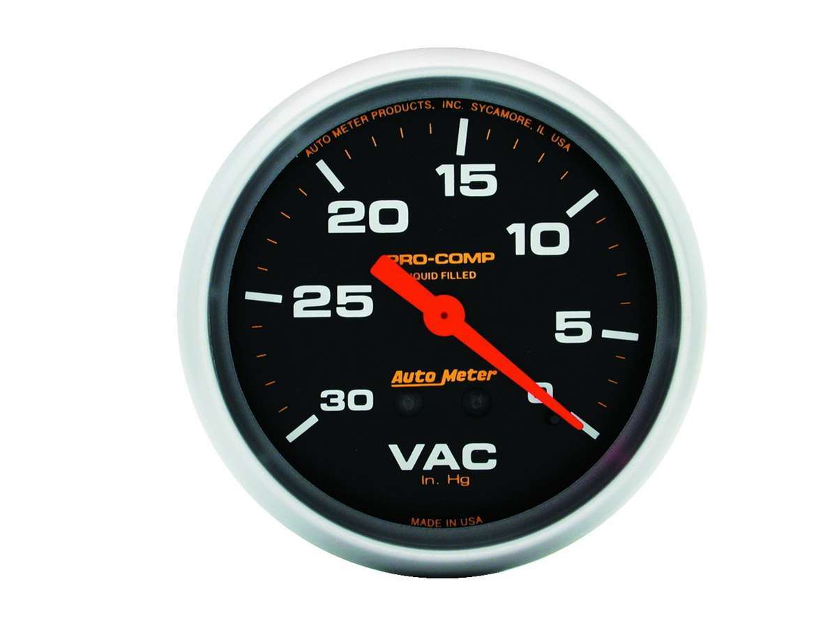 Vacuum Gauge - Pro-Comp - 0-30 in HG - Mechanical - Analog - 2-5/8 in Diameter - Liquid Filled - Black Face - Each