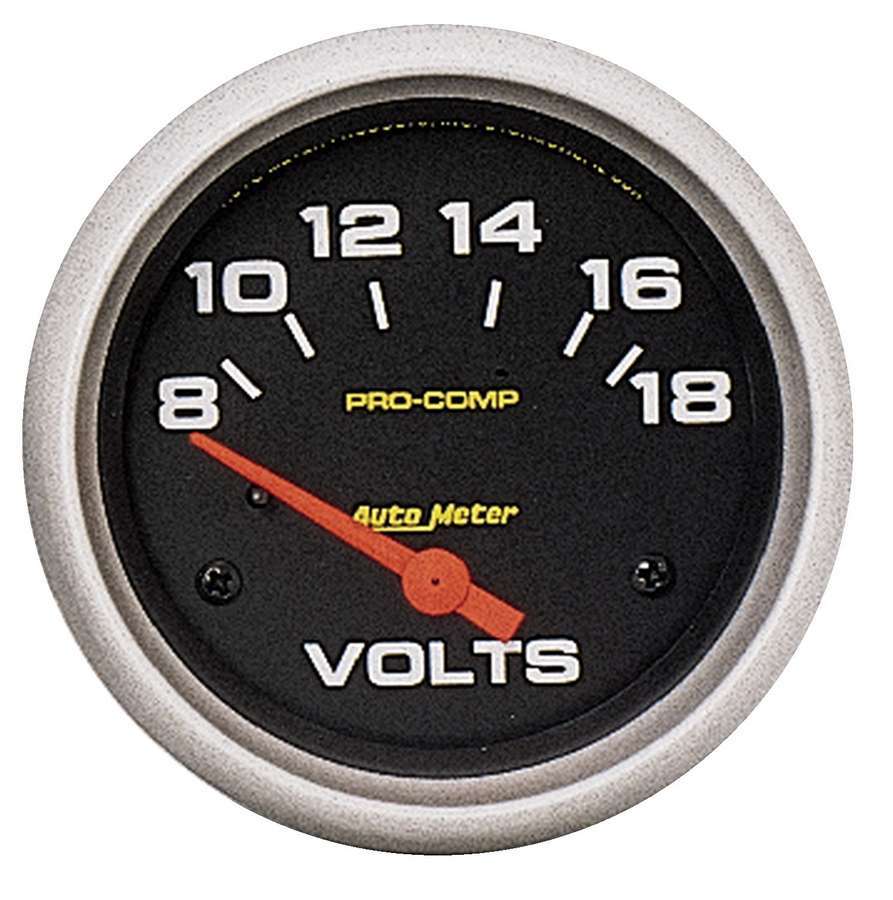 Voltmeter - Pro-Comp - 8-18V - Electric - Analog - Short Sweep - 2-5/8 in Diameter - Black Face - Each