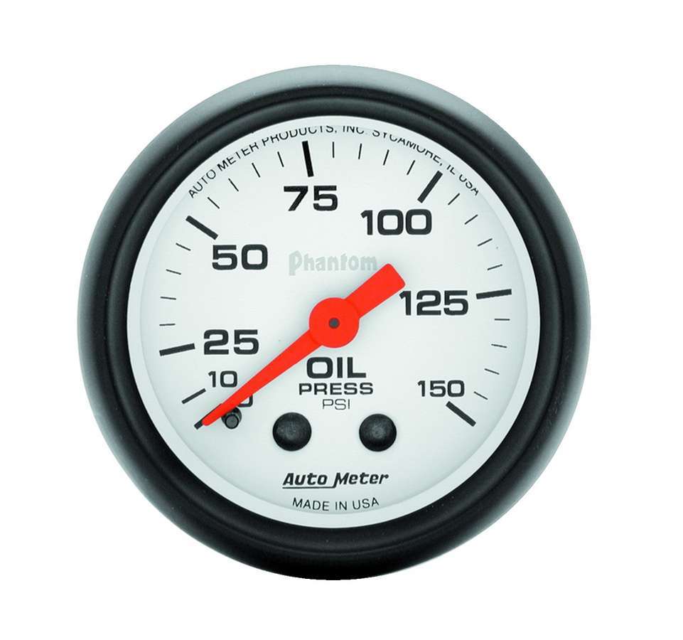 Oil Pressure Gauge - Phantom - 0-150 psi - Mechanical - Analog - Full Sweep - 2-1/16 in Diameter - White Face - Each
