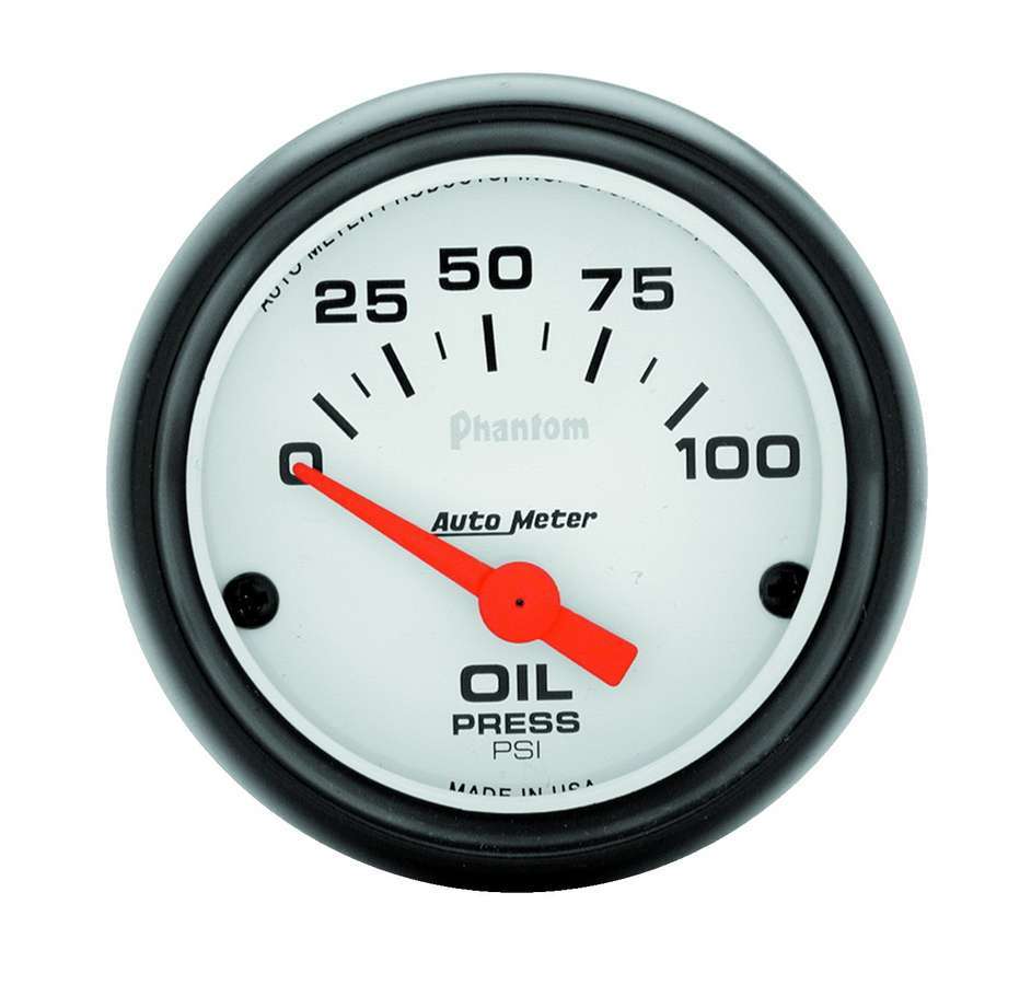 Oil Pressure Gauge - Phantom - 0-100 psi - Electric - Analog - Short Sweep - 2-1/16 in Diameter - White Face - Each