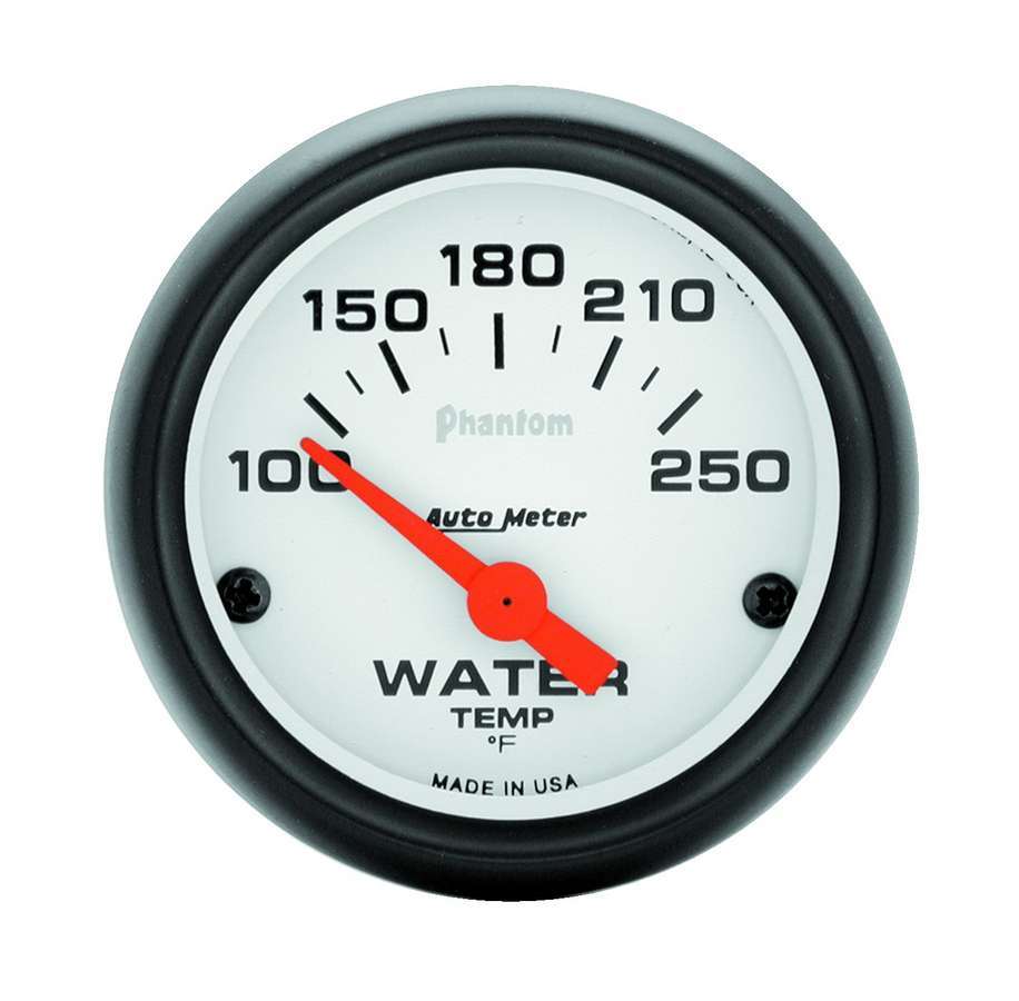 Water Temperature Gauge - Phantom - 100-250 Degree F - Electric - Analog - Short Sweep - 2-1/16 in Diameter - White Face - Each