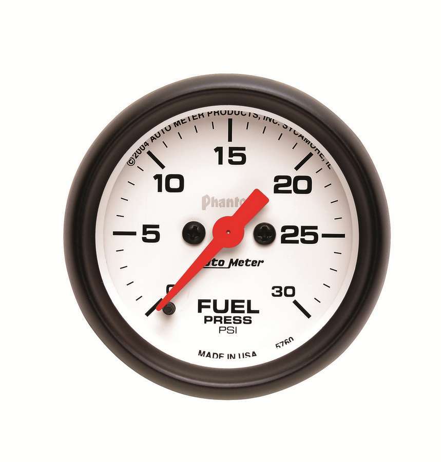 Fuel Pressure Gauge - Phantom - 0-30 psi - Electric - Analog - Full Sweep - 2-1/16 in Diameter - White Face - Each