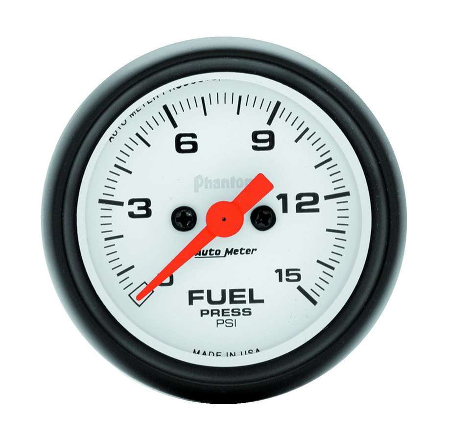 Fuel Pressure Gauge - Phantom - 0-15 psi - Electric - Analog - Full Sweep - 2-1/16 in Diameter - White Face - Each