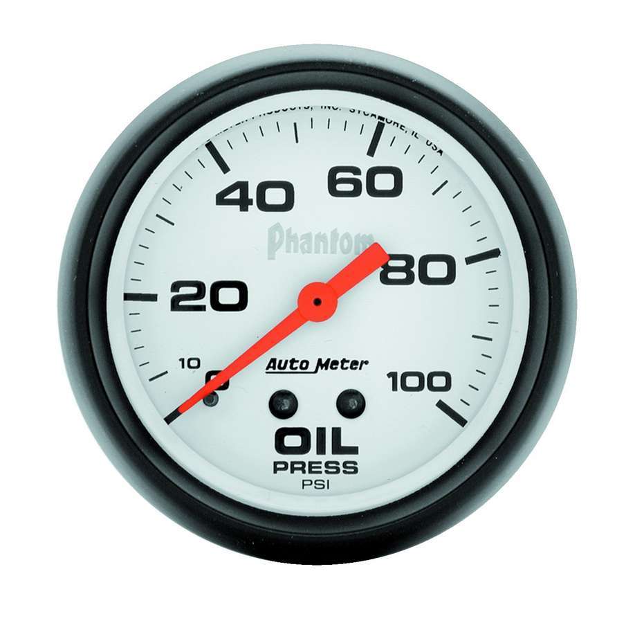 Oil Pressure Gauge - Phantom - 0-100 psi - Mechanical - Analog - Full Sweep - 2-5/8 in Diameter - White Face - Each