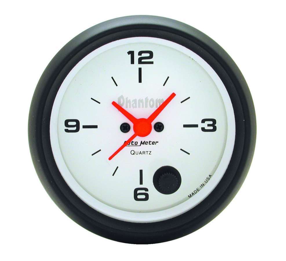 Clock Gauge - Phantom - Electric - Analog - 2-5/8 in Diameter - White Face - Each