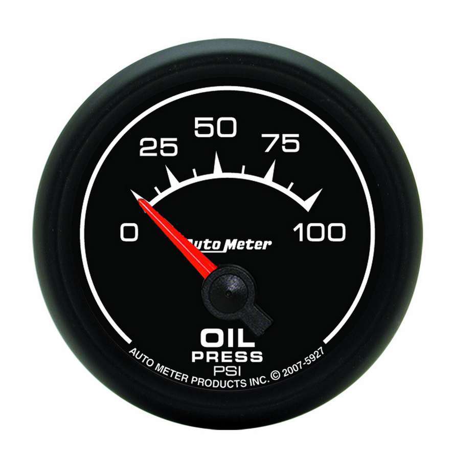Oil Pressure Gauge - ES - 0-100 psi - Electric - Analog - Short Sweep - 2-1/16 in Diameter - Black Face - Each