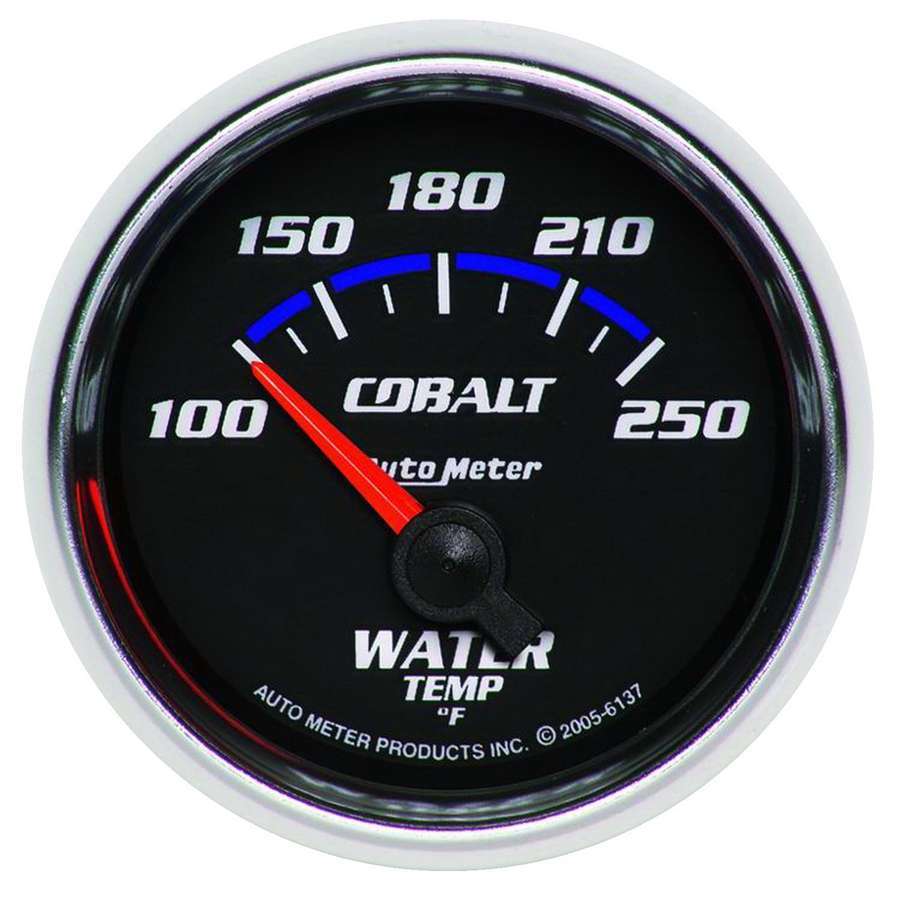 Water Temperature Gauge - Cobalt - 100-250 Degree F - Electric - Analog - Short Sweep - 2-1/16 in Diameter - Black Face - Each
