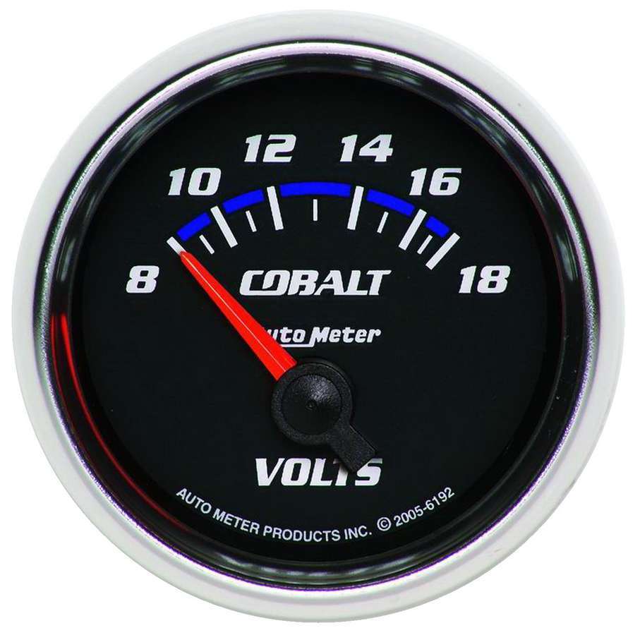 Voltmeter - Cobalt - 8-18V - Electric - Analog - Short Sweep - 2-1/16 in Diameter - Black Face - Each