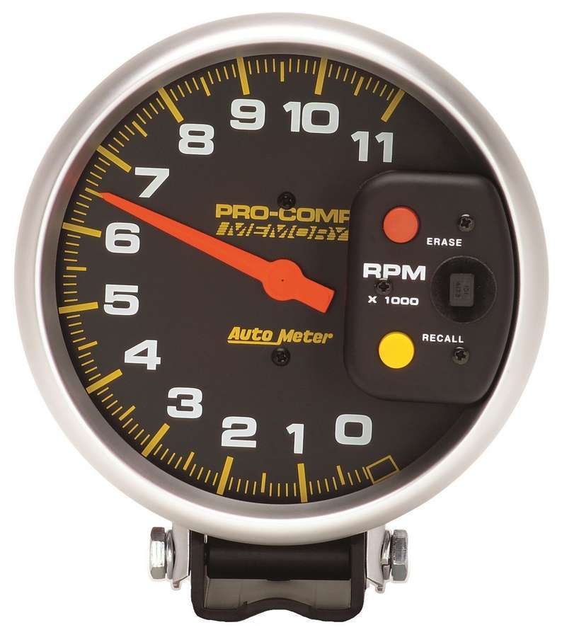 Tachometer - Pro-Comp - 11000 RPM - Electric - Analog - 5 in Diameter - Pedestal Mount - Memory - Black Face - Each