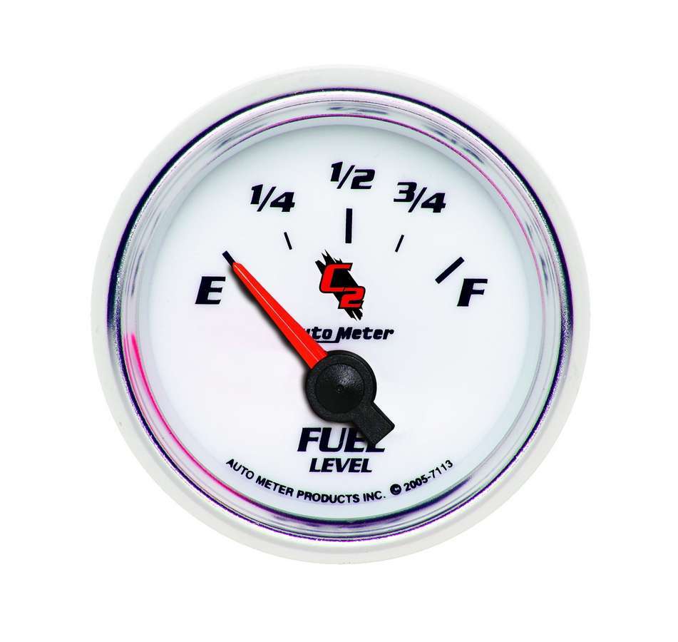 Fuel Level Gauge - C2 - 0-90 ohm - Electric - Analog - Short Sweep - 2-1/16 in Diameter - White Face - Each