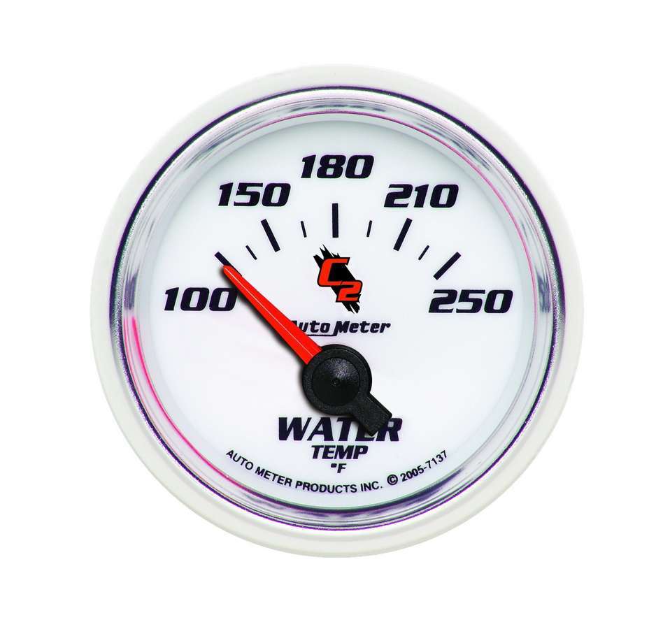 Water Temperature Gauge - C2 - 100-250 Degree F - Electric - Analog - Short Sweep - 2-1/16 in Diameter - White Face - Each
