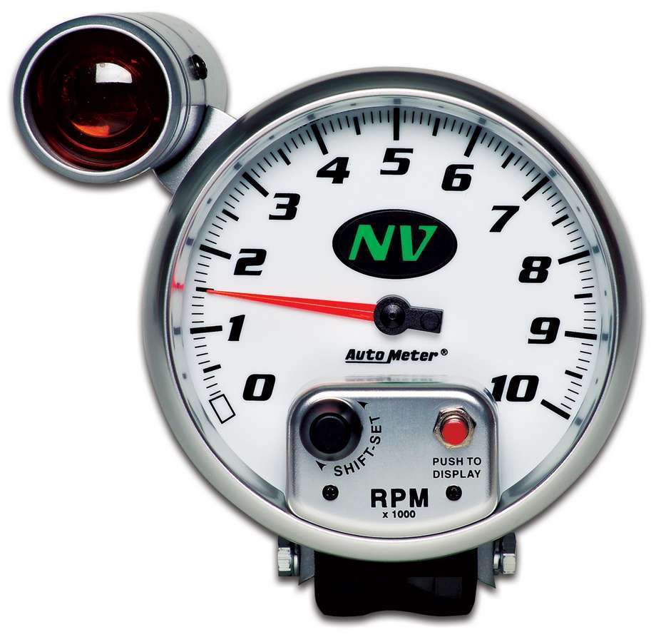 Tachometer - NV - 10000 RPM - Electric - Analog - 5 in Diameter - Pedestal Mount - Shift Light - White Face - Each