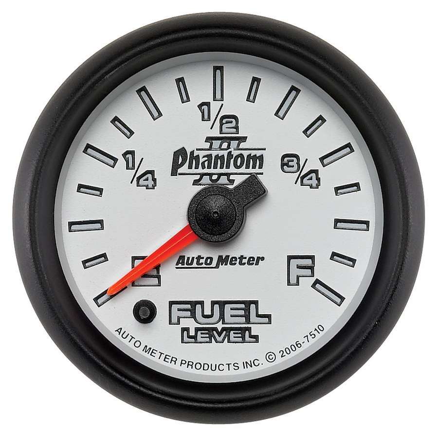 Fuel Level Gauge - Phantom II - 0-280 ohm - Electric - Analog - Full Sweep - 2-1/16 in Diameter - Programmable - White Face - Each