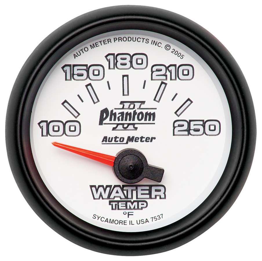 Water Temperature Gauge - Phantom II - 100-250 Degree F - Electric - Analog - Short Sweep - 2-1/16 in Diameter - White Face - Each