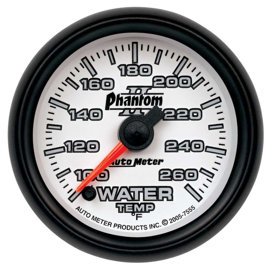 Water Temperature Gauge - Phantom II - 100-260 Degree F - Electric - Analog - Full Sweep - 2-1/16 in Diameter - White Face - Each