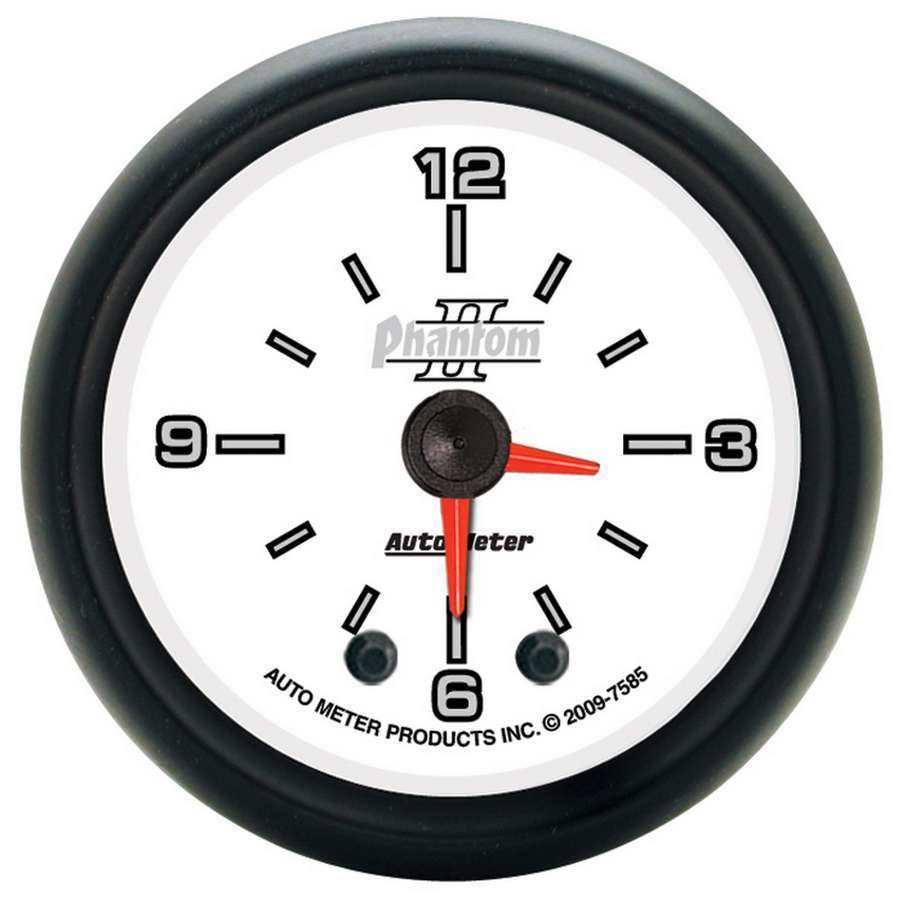 Clock Gauge - Phantom II - Electric - Analog - 2-1/16 in Diameter - White Face - Each