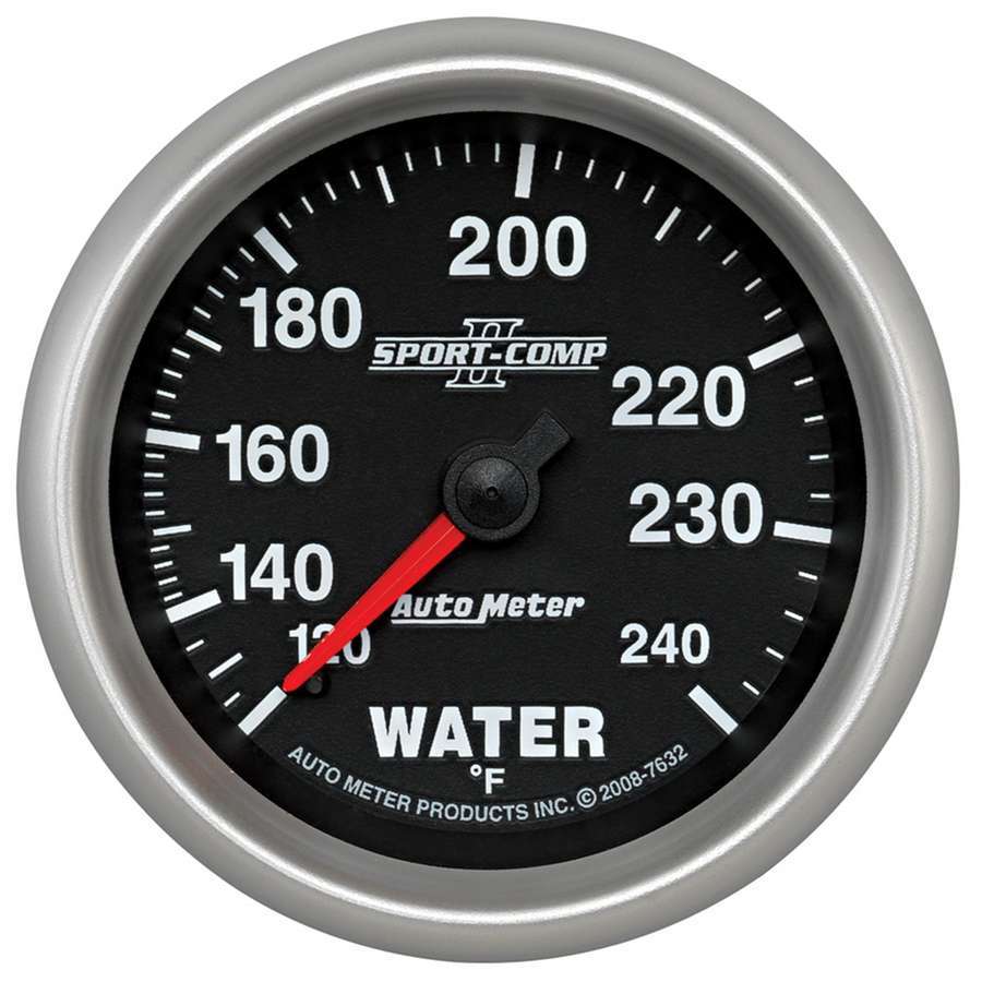 Water Temperature Gauge - Sport-Comp II - 120-240 Degree F - Mechanical - Analog - Full Sweep - 2-5/8 in Diameter - Black Face - Each